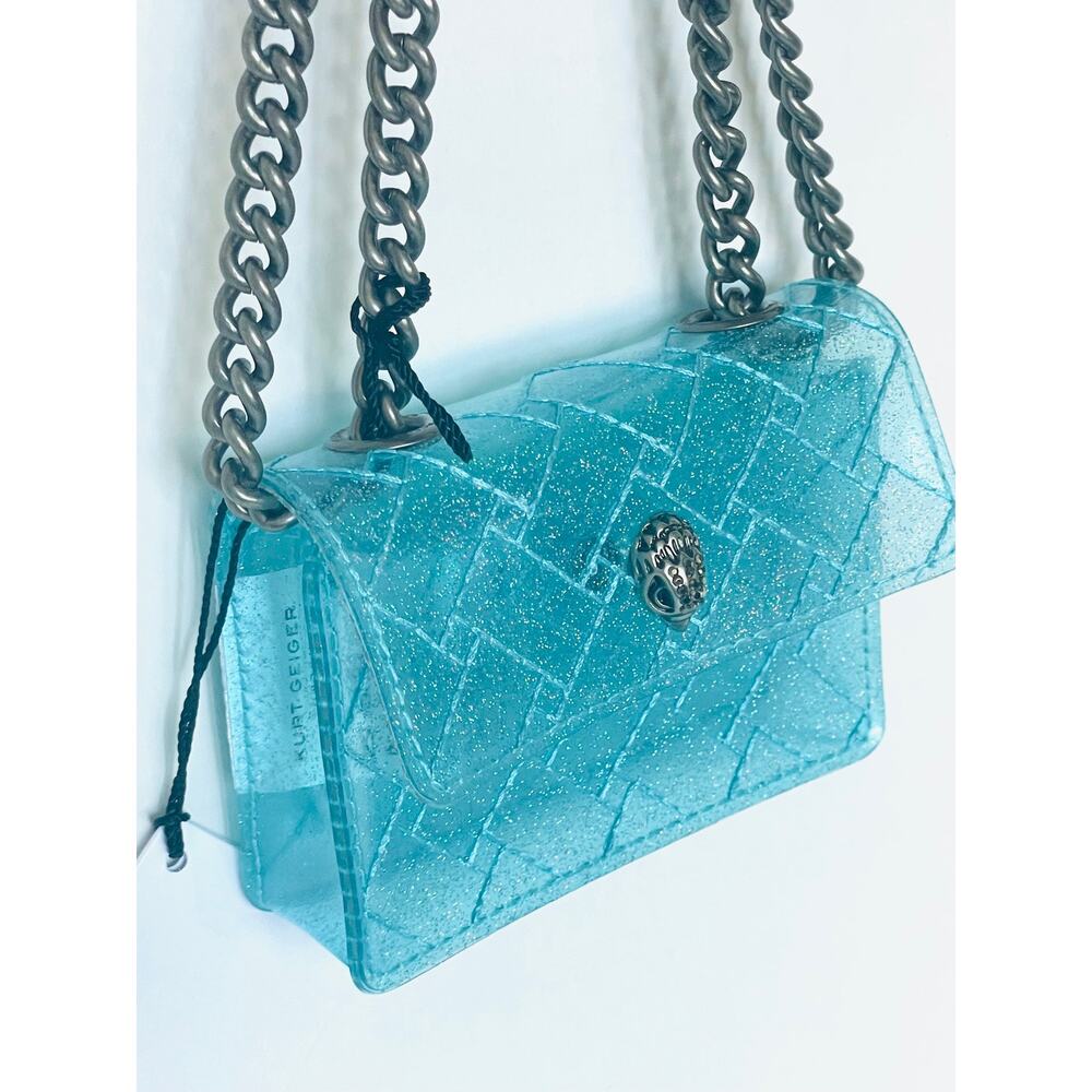Kurt Geiger Micro Kensington Glitter Vinyl Turquoise Blue Crossbody Bag - Picture 7 of 12
